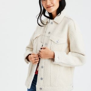 American Eagle White Sherpa Trucker Jacket